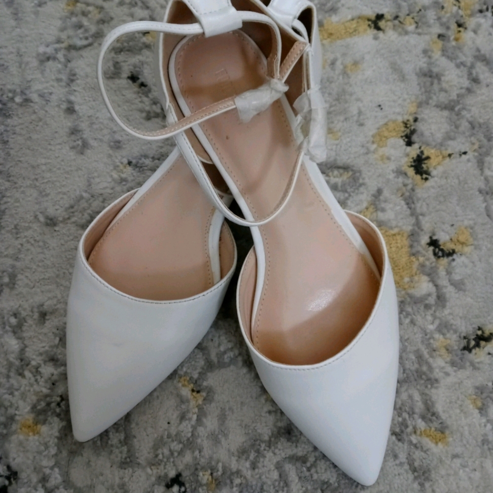 White Ankle Strap Flats